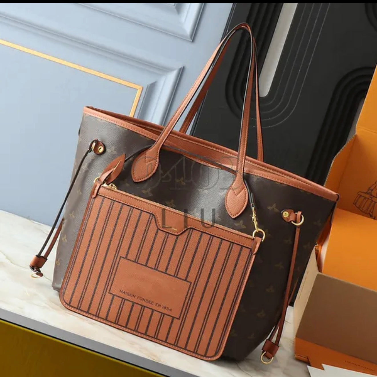 Premium Mirror Quality Inside-out Leather NeverFull MM style Tote