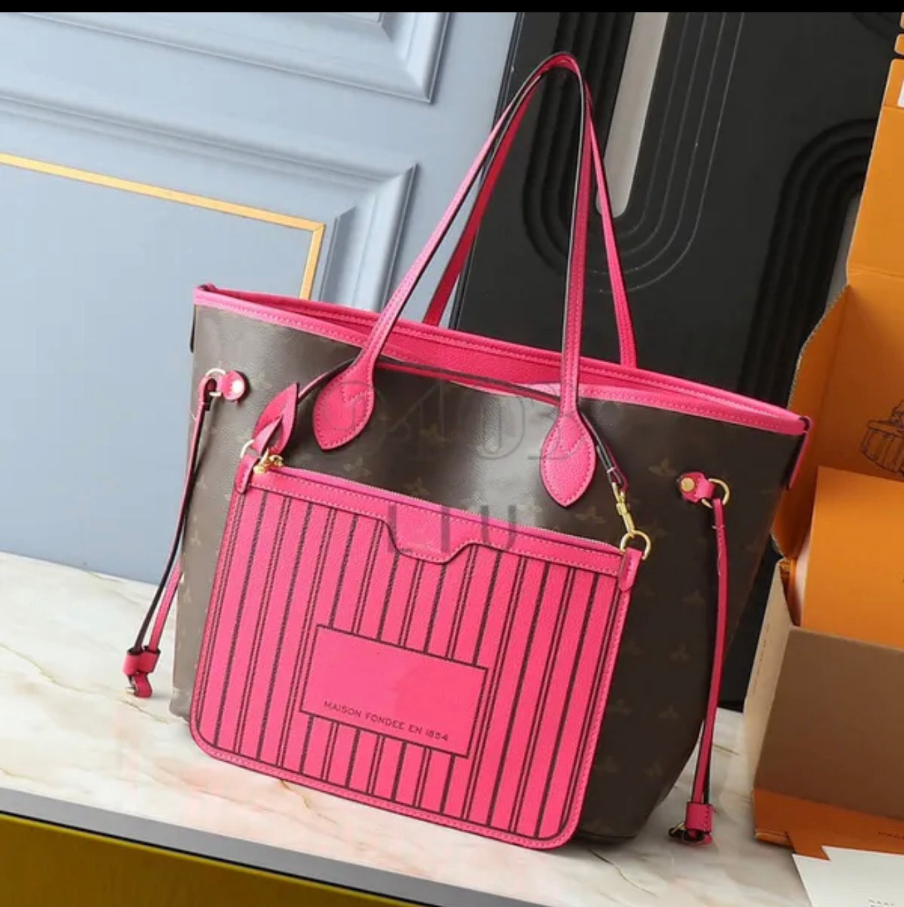 Premium Mirror Quality Inside-out Leather NeverFull MM style Tote